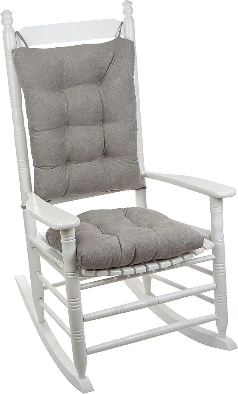Klear Vu Omega Non-Slip Rocking Chair Cushion Set, Assembled in USA, Thick Padding & Tufted Design, Includes Seat Pad & Back Pillow with Ties, 17x17 Inches, 2-Piece Set, Twillo Gray - Image 4